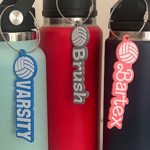 Volleyball Water Bottle Name Tag Customizable - Personalized Backpack or Luggage Label - Two Color Keychain- Custom 3D Printed Nametag