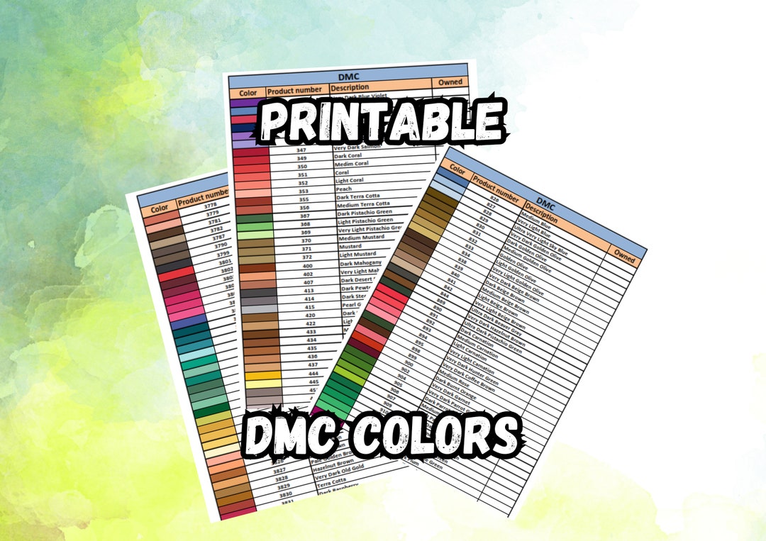 Printable DMC Thread Color Chart Tracker Inventory Sheet Etsy UK