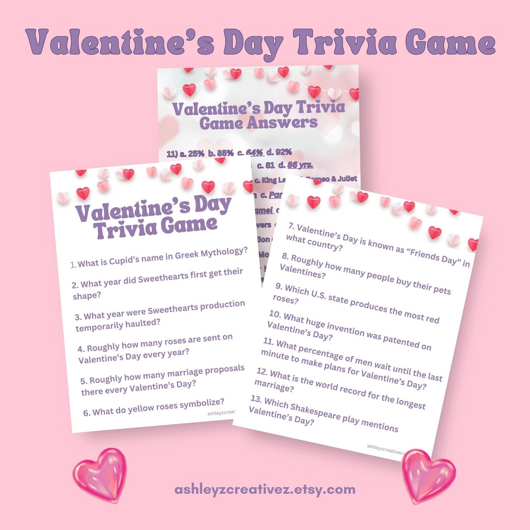 Valentine's Day Trivia Game Printable - Etsy