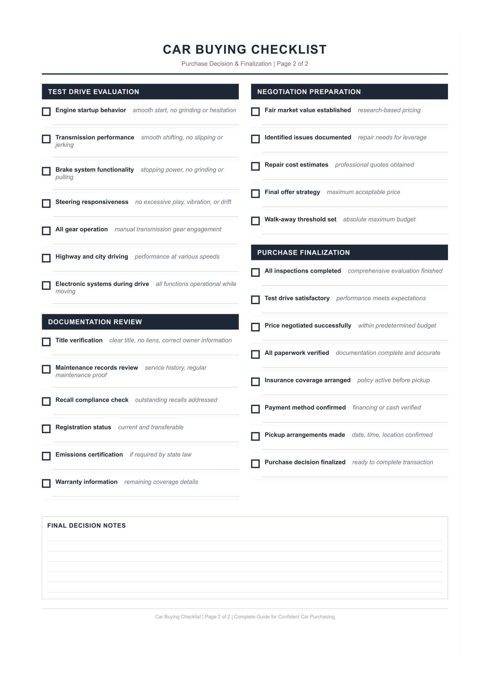 Used Car Test Drive Checklist.pdf Car Buying Checklist: Used Car Inspection Guide (printable PDF Download ...