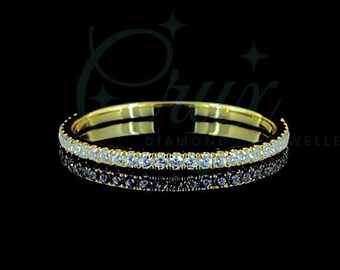 Fede nuziale con diamanti Moissanite impilabili in oro giallo 14 carati 3/4 di eternità