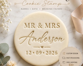 Custom Wedding Cookie Stamp | Personalized Names & Date Cookie Embosser | Custom Biscuit Stamp | Wedding Favors | Bridal Shower Cookies