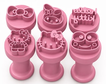 Set of 6 Kawaii 3D Stamps – Hello Kitty, My Melody, Keroppi & Bow | Carimbo de brigadeiros Hello Kitty