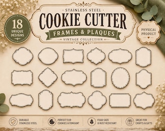 Vintage Frame Cookie Cutter | Plaque Cookie Cutter  | Fondant Cutter | 18 Design Options | Custom Size 2” to 9”
