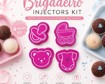 Baby Shower Brigadeiro Injector Molds – Pacifier, Teddy Bear, Stroller, Bodysuit (35mm)