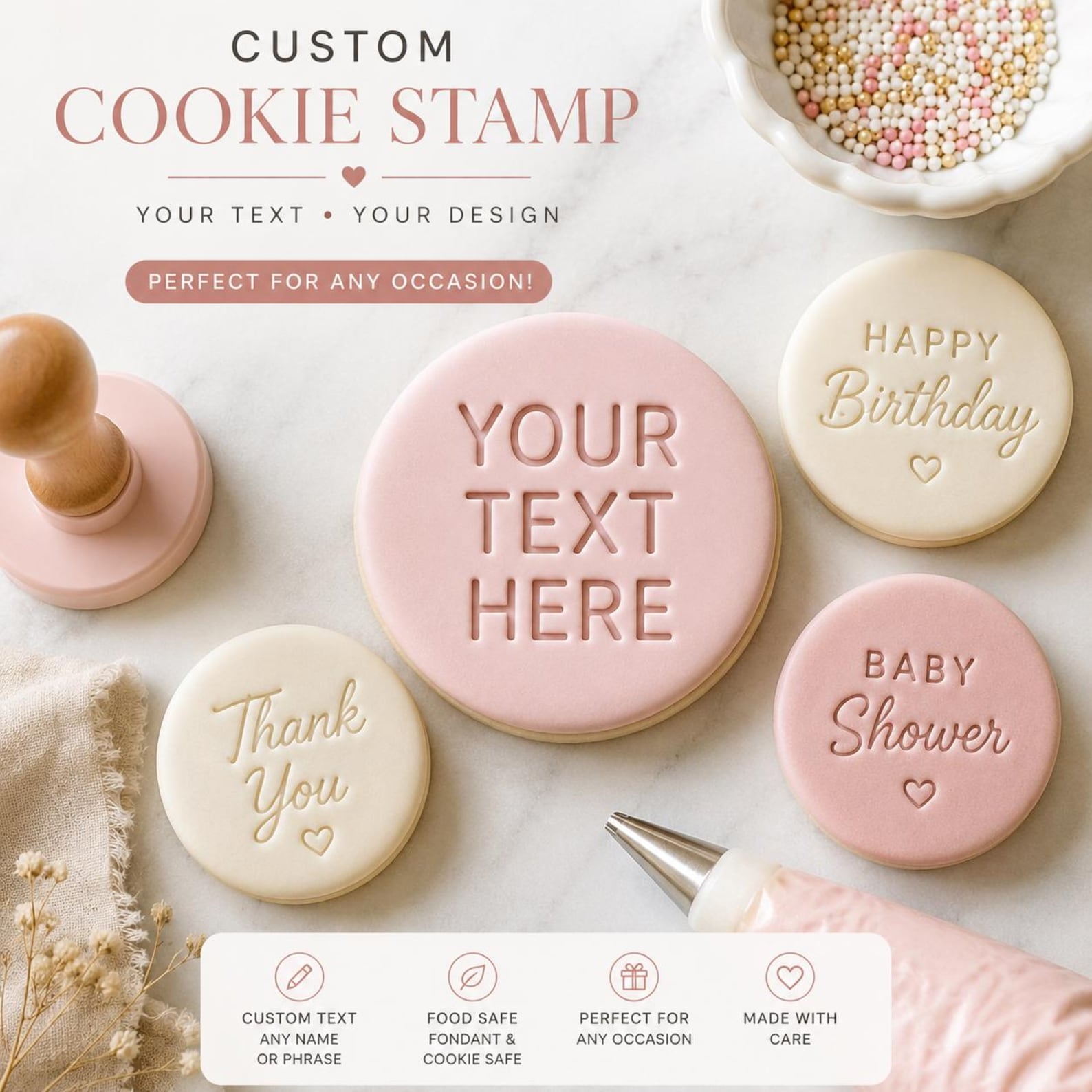 Custom Text Cookie Embosser | Fondant Stamp for Desserts, Birthdays ...