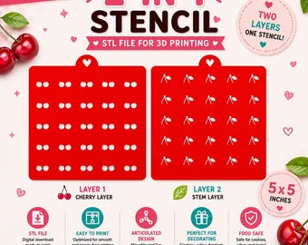 Stencil ciliegia 2 in 1 STL / Download digitale 5 x 5 pollici / Stencil biscotto STL / Strati ciliegia e gambo / Download immediato