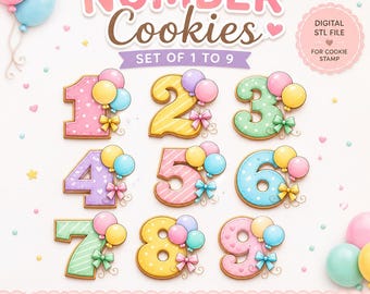 Number Cookie Cutter Set 1-9 | Birthday Stamp Fondant Cake Smash (3D Printed)