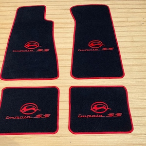 Fit For Chevy impala Carpet Floor Mats Black Red Embroidery set of 4 1994-96