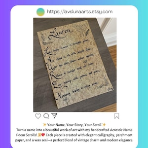 Arte de caligrafía escrita a mano - Pergamino con carta de amor - Regalo personalizado - Caligrafía elegante en papel de recuerdo - Regalo para él - Regalo para ella