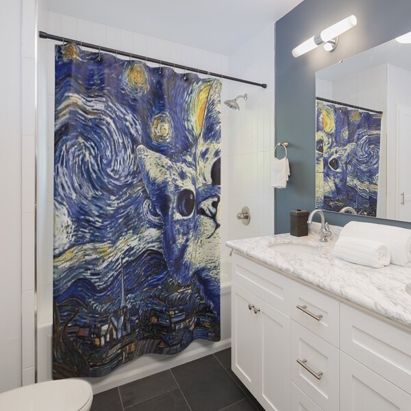 Cat Starry Night Bathroom Print - Etsy
