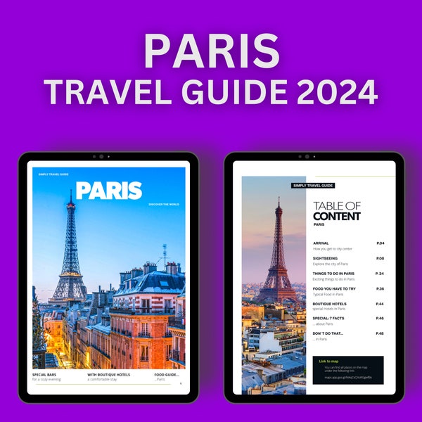 Travel Guide Paris Sightseeing spots and Boutique Hotels in Paris France. iPad ebook Reisgid digital information PDF instant download 2024