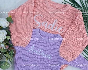 Personalized Handmade Sweater: Embroidered Name for Babies, Custom Birthday Jumper for Toddlers, Unique Newborn Outfit