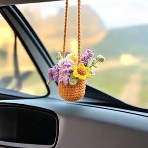 Crocheted Flower Car Hanging: Adorable Floral Car Accessories for Teens - Interior Rear View Mirror Hanging Charm