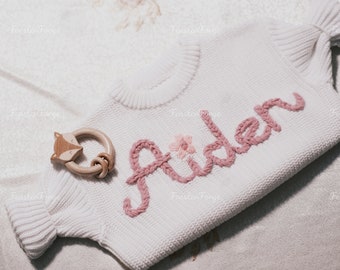 Springtime Delight: Handmade Knitted Sweater with Personalized Baby Name - A Cherished Keepsake or Grandchild's Gift