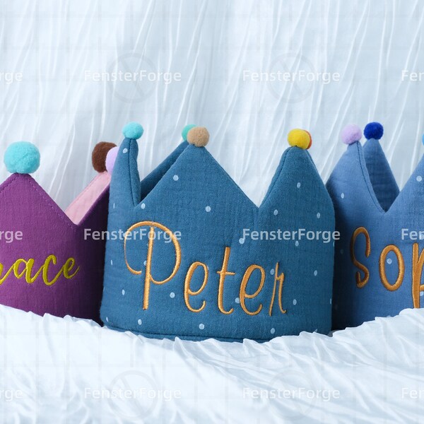 Personalized Hand-Embroidered Linen Crown: A Special Keepsake for Kids' Birthdays and Special Occasions