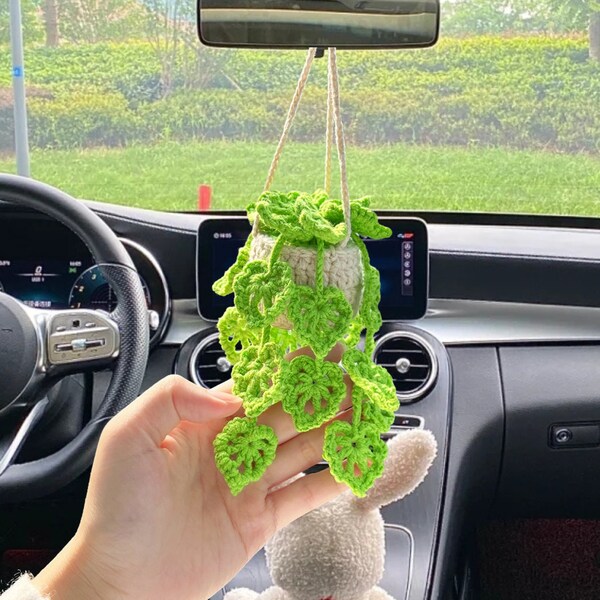 Gehaakte autoplantenhanger: prachtig succulent decor en hangende planten - ideaal verjaardagscadeau en stijlvol autoaccessoire voor vrouwen