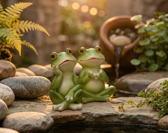 Frog Garden Decor, Cute Frog Figurine for Outdoor Yard, Pond Statue, Whimsical Garden Ornament Gift