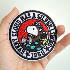 1 x Snoopy 'Every Cloud Has A Silver Lining' Iron On Fabric Patches | Clothes Applique | Cute | Kawaii | Dog | Charlie Brown | Kids Cartoon