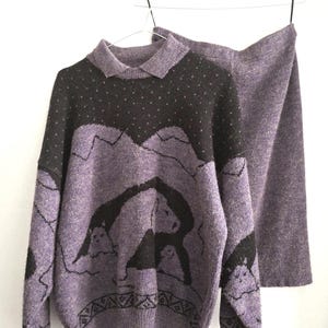 Conjunto de suéter y falda de punto vintage de los años 80 / Diseño de oso polar