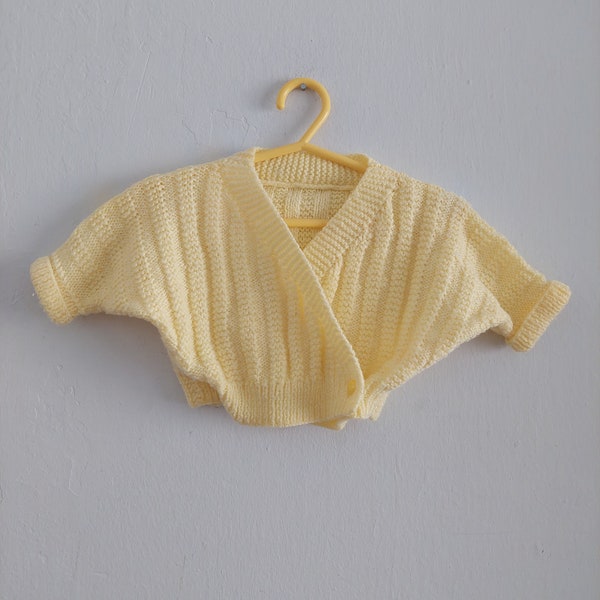 Vintage Handmade Strawberry Yellow Knitted Baby Toddler Cardigan with Buttons