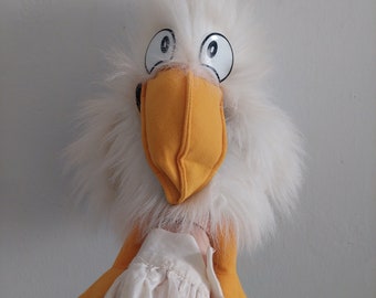 grande marionnette Kolden Toys vintage | Jouet oiseau blanc qui couine