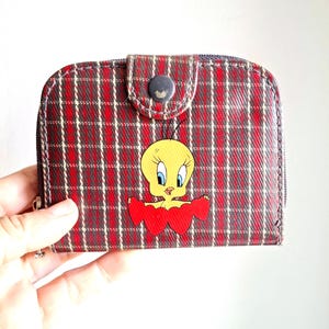 Carteira Vintage Looney Tunes TWEETY Bird | Bolsa | Corações Tartan | Rara | Colecionável |