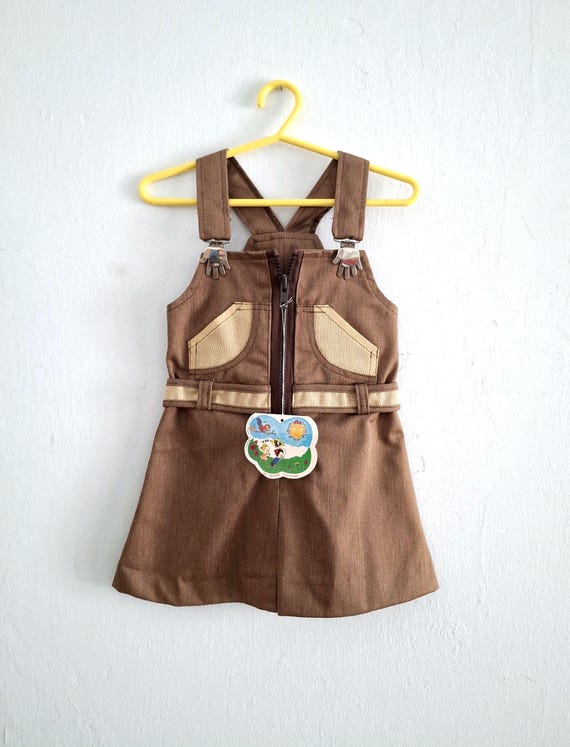 Vintage Baby Dungaree Dress | Cyprus, Brown Racerback, NOS 12M
