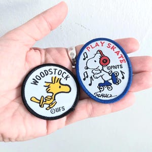 1 x Vintage Snoopy + naszywki do prasowania Woodstock | Aplikacja na ubrania | Urocze | Kawaii | Pies Ptak | Skate | Dzieci | Kreskówka | Animacja