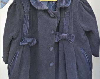 Vintage 1980s Navy Baby Coat | Bow Detail, Toddler Jacket (24 Months)