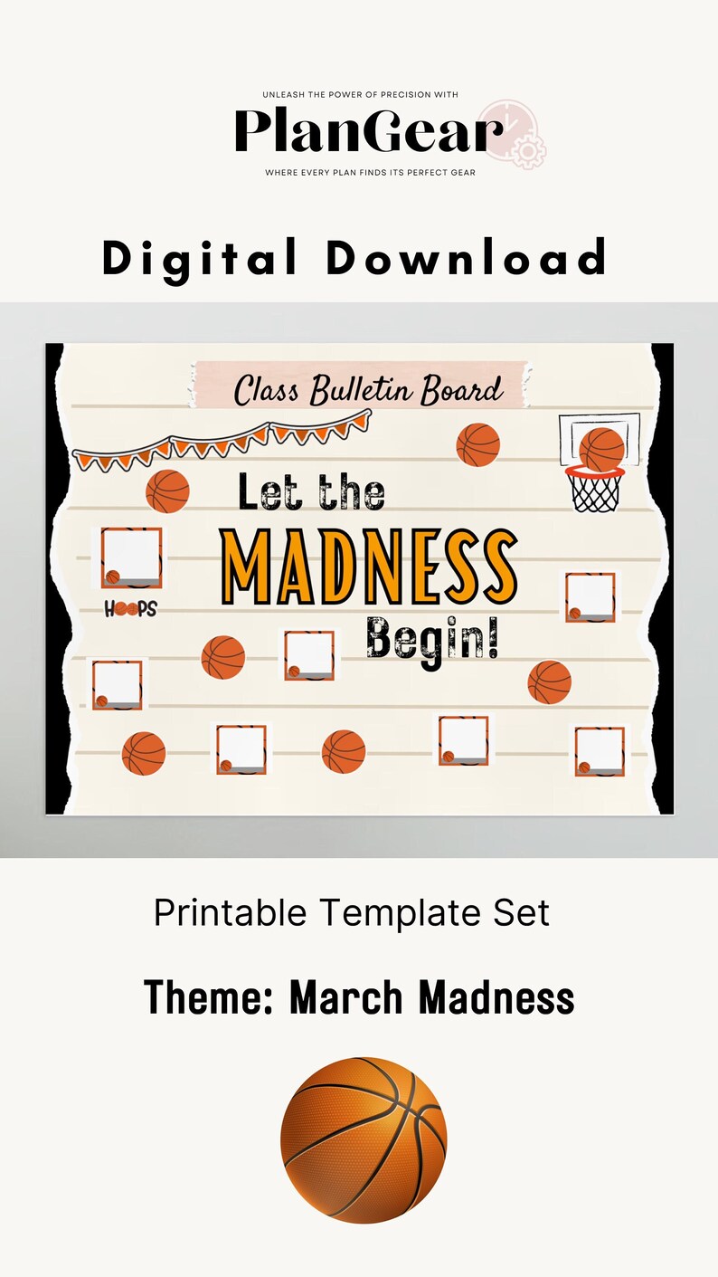 Classroom Bulletin Board Set March Madness Basketball Theme March