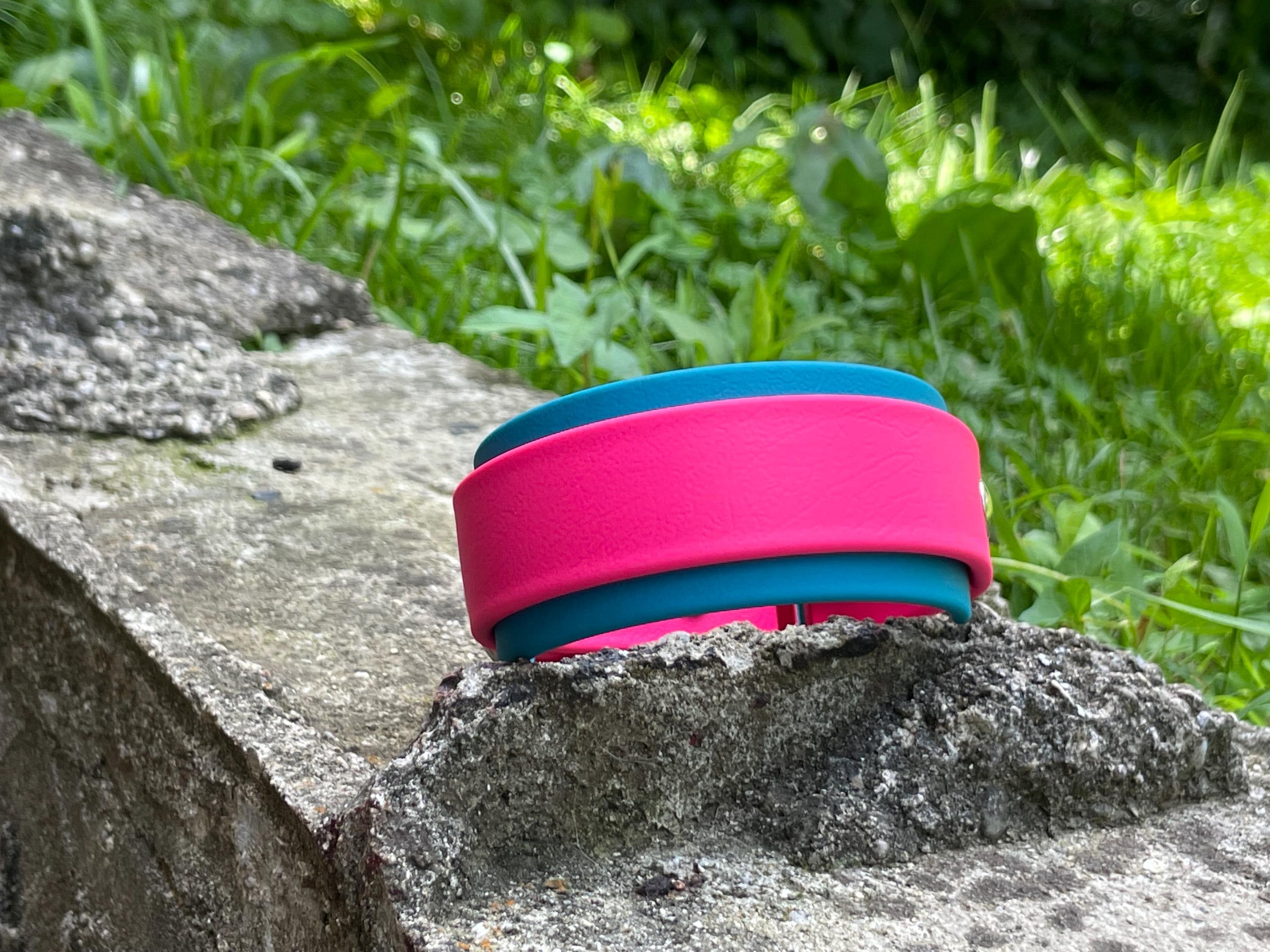 11” Pink and Purple BioThane Collar, 1.5” wide with 1” Buckle and Silver Hardware, Premade Waterproof Dog Collar, Size 9.5-12.5”