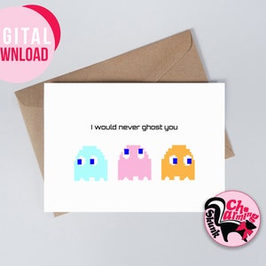 Carta fantasma 8 bit stampabile disegnata a mano, download istantaneo, scheda digitale 7 x 5".
