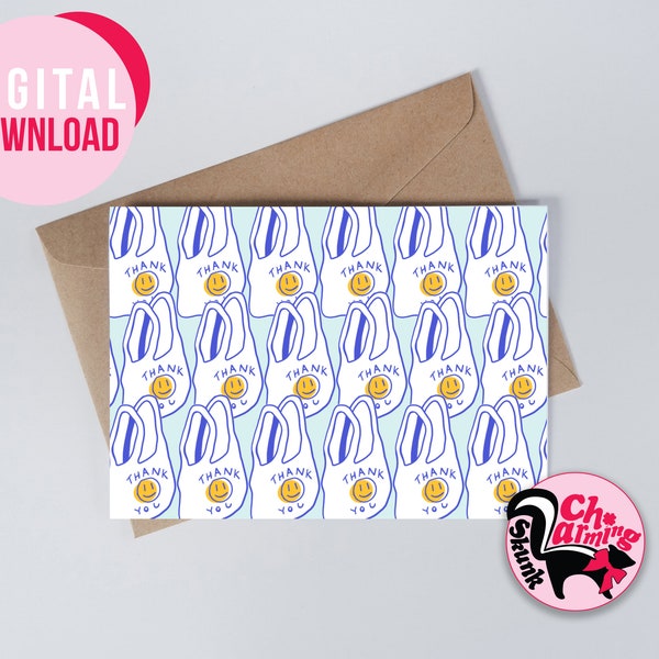 Printable Cute Thank You Card, Instant Download, 7 x 5" Digital Card.