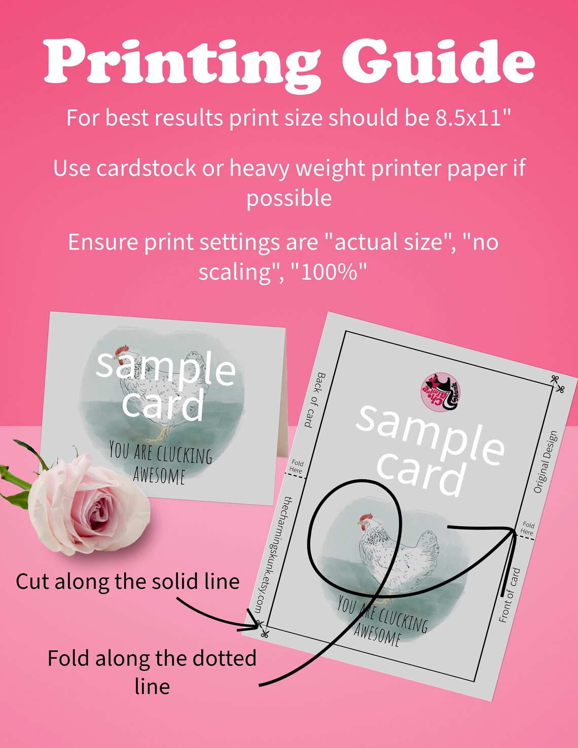 Printable Cute Thank You Card, Instant Download, 7 X 5" Digital Card ...