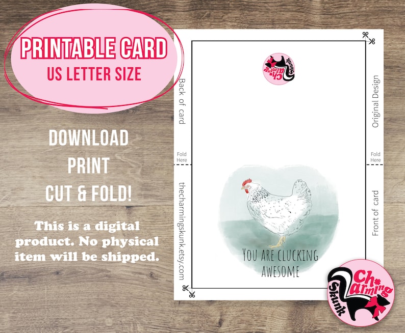 Printable Funny Chicken Greeting Card, Instant Download, 7 X 5" Digital ...