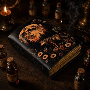 Personalized Wolf Leather Grimoire Journal – Handmade Spell Book, Book of Shadows