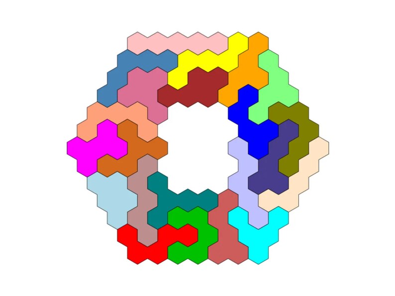 Pentahex-puzzel - dubbelzijdige 22-delige hersenkraker in doos met deksel - uniek cadeau voor puzzelliefhebbers afbeelding 7