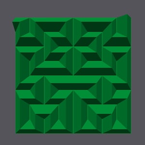 May include: A green geometric pattern with a 3D effect. The pattern is made up of squares and triangles.