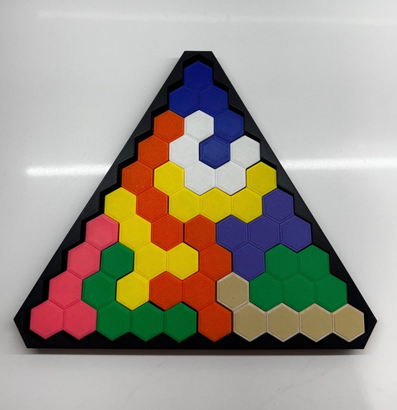 Pentahex-puzzel - dubbelzijdige 22-delige hersenkraker in doos met deksel - uniek cadeau voor puzzelliefhebbers afbeelding 3