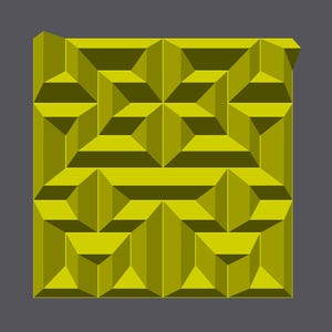 May include: A geometric pattern of yellow squares and triangles, creating a 3D effect.