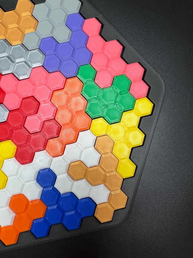 Hexagon Puzzle Brain Teaser - Difficult 3D Printed Puzzle, Brain Teaser for All Ages, 22 Unique Pieces & Hexagon Base - Large 255x225mm Game image 6