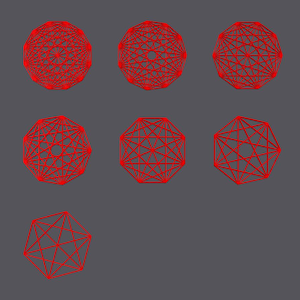May include: A series of red geometric shapes with a starburst pattern. The shapes are arranged in three rows, with three shapes in each row. The shapes are all the same size and shape, but they are rotated at different angles.