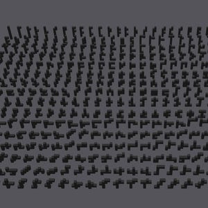 May include: A grid of small, dark gray, three-dimensional shapes, each resembling a stylized letter 'L' or a corner piece. The shapes are arranged in a dense, repeating pattern against a solid, darker gray background.