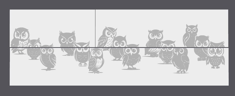 May include: A white background with a repeating pattern of gray owls. The owls are in various poses, some with their wings spread and some with their eyes closed.