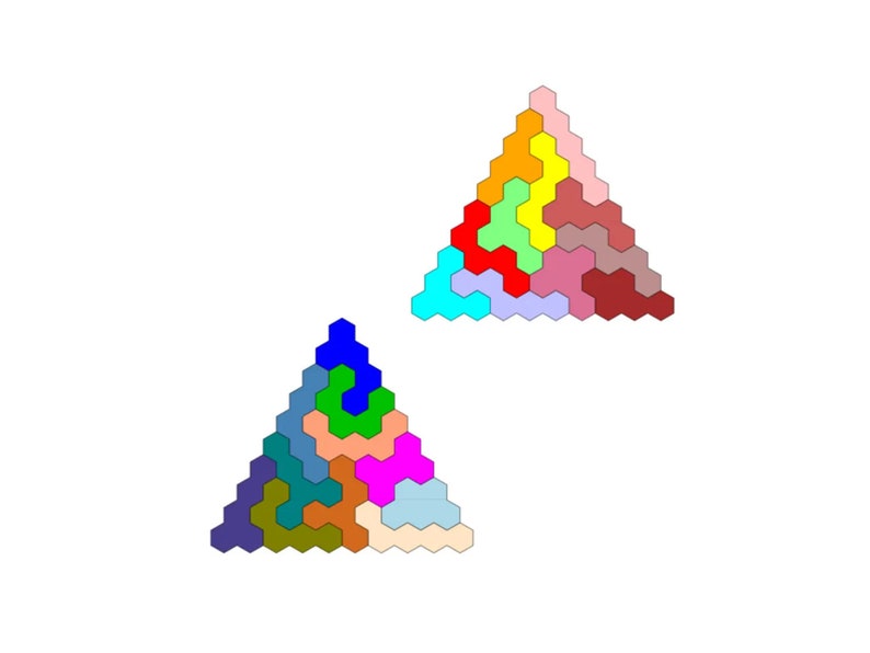 Pentahex-puzzel - dubbelzijdige 22-delige hersenkraker in doos met deksel - uniek cadeau voor puzzelliefhebbers afbeelding 5