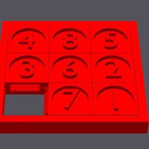 May include: A red sliding puzzle with numbers 1 through 8 and a blank space. The numbers are arranged in a 3x3 grid.