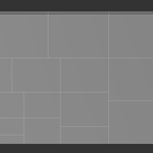 May include: A gray rectangular tile pattern with various sized rectangular tiles. The tiles are arranged in a grid-like pattern, with white lines separating each tile. The background is a dark gray color.