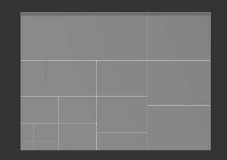 May include: A gray rectangular tile pattern with various sized rectangular tiles. The tiles are arranged in a grid-like pattern, with white lines separating each tile. The background is a dark gray color.