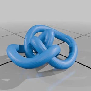 May include: A blue plastic knot sculpture. The knot is made of several loops that are intertwined with each other.